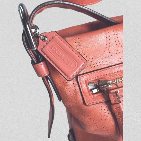 COACH Perforated Signature Bag in coral pink and wristlet set - Picture 5 of 13